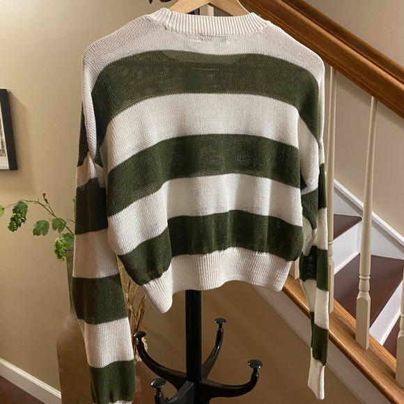 Madewell Loose Knit Crewneck Striped Sweater Ivory/Olive Green Sz Small - Picture 7 of 14